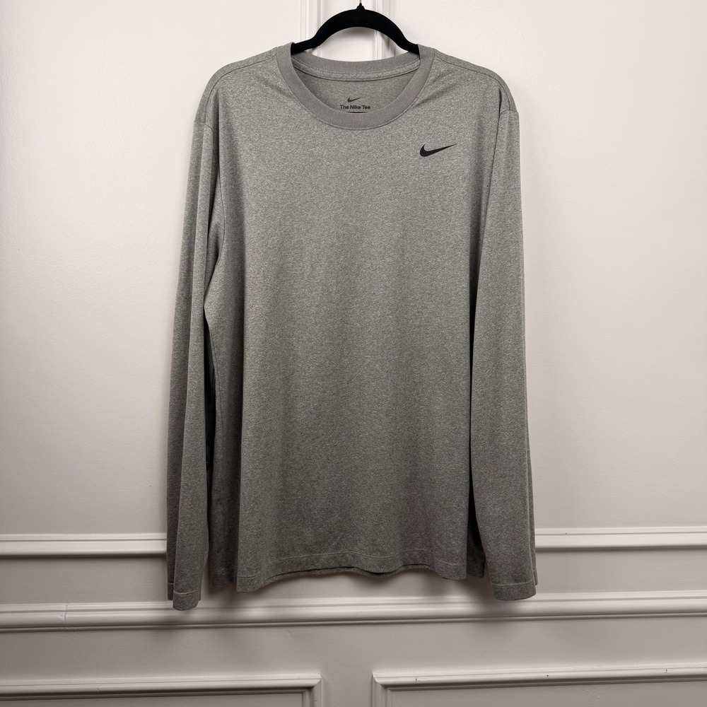 Nike Dri-FIT Mens Long Sleeve Shirt‎ Heather Grey Training Tee XL